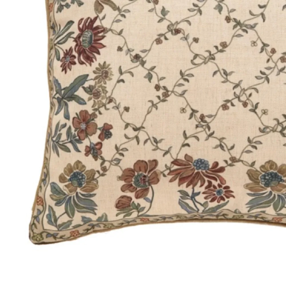 Decorative Vintage Floral Linen Pillow Cover Square 18x18” (1-count)
